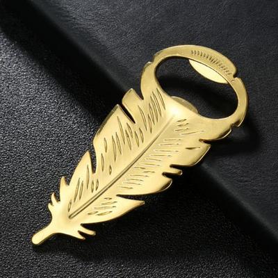 Gold Feathers Bottle Opener Portable Beer Opener Feathers Shaped Caps Removers Kitchen Gadget For Camping Picnic Party