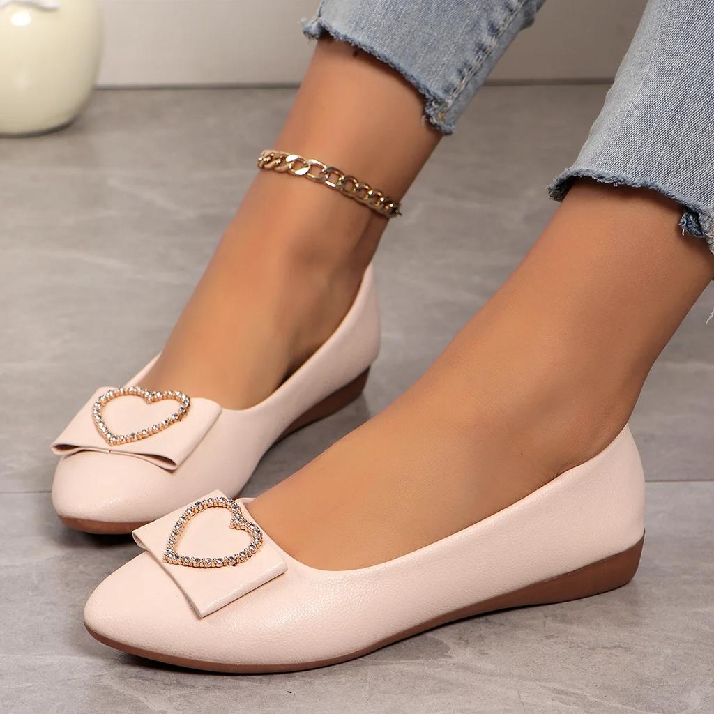 2025 Office Patent Leather Woman Flats Shoes Ballets Metal Buckle Bow Lady Fall Girl Ballerina Dress Pointed Toe Slip