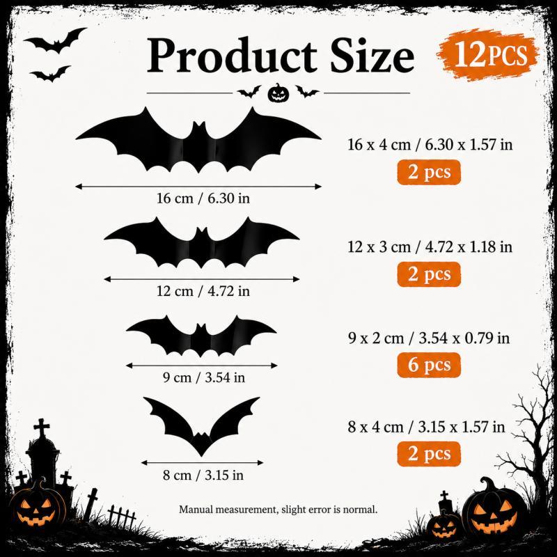 Xiaomi 12PCS Halloween 3D Bat Wall Stickers PVC Bat Decals for Party Home Wall Door Window Decor