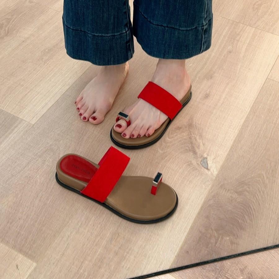 Grape Mother Summer New Models Increased by 4cm~ One Word with Outer Wear Cover Toe Herringbone Flat Bottom Toe Cool Slippers Female Summer