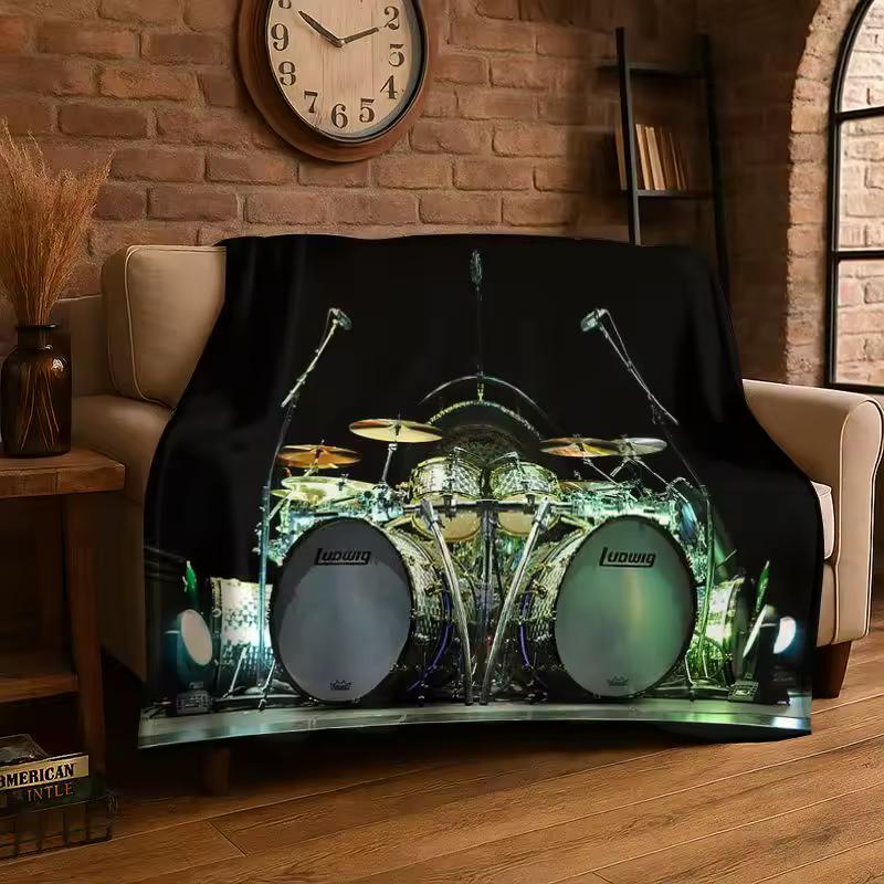 Retro Drum Set Music Instruments Drum Kit Flannel Blanket Soft Throw Blanket for Bedroom Living Room Bed Travel Picnic Nap Gift