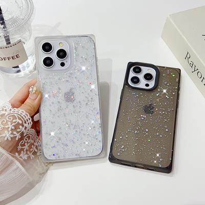 Custodia di Lusso Quadrata Glitter Bling Trasparente per Telefono Per Iphone 16 15 14 Pro Max Plus 13 12 Pro Max 11 Bumper Antiurto Copertura Morbida in TPU