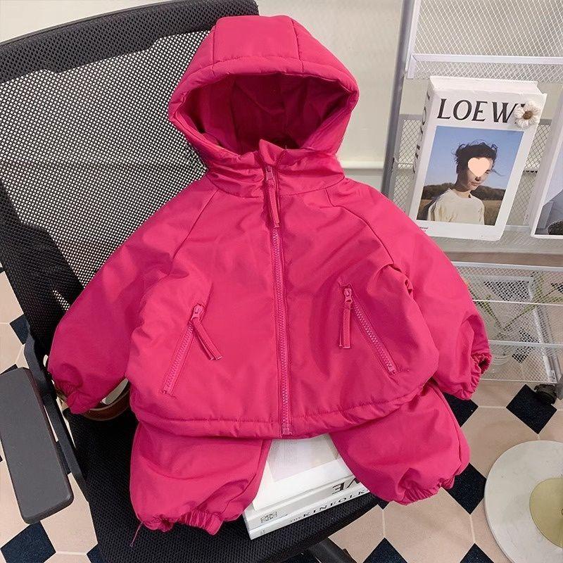 

2025 Новая Мода Зимний Ветрозащитный Комплект для Девочек: Флисовый двухпредметный костюм для маленьких девочек 90