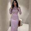 Women's Pleated Waisted Long Sleeve Dress