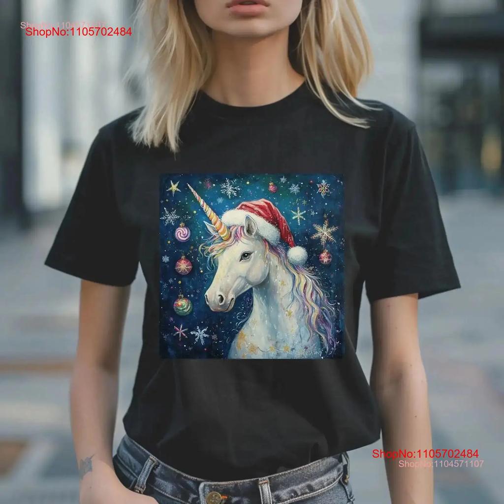 Holiday Sparkle Unicorn T Shirt Christmas Theme Animal Magical Art Casual Ideas Vintage Washed Stretched Unisex Stylish