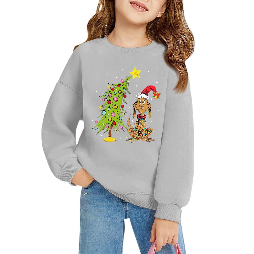 Pulovere de Crăciun pentru fete cu gât rotund pentru copii, topuri imprimate pentru bebeluși