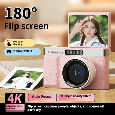 Flip Screen Digital Camera 96MP 4K HD Vlogging Camera 180° Flip Selfie Camera with AF Autofocus 8X Zoom for Teens Beginners Students