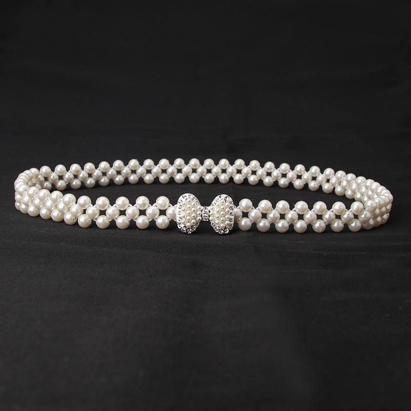 "Women's Fashion Pearl Rhinestone Elastic Waist Belt"