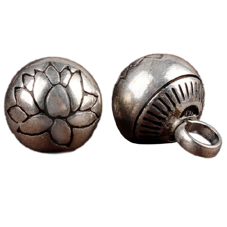 Handcrafting Solid Metal Silvering Bead Button for Chinese Cheongsam Traditional Carved Bead Buckle Clothing Accessories
