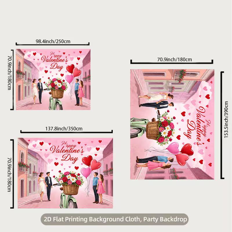 2D Romantic Town Valentine's Day Backdrop for Couple Party Photoshoot