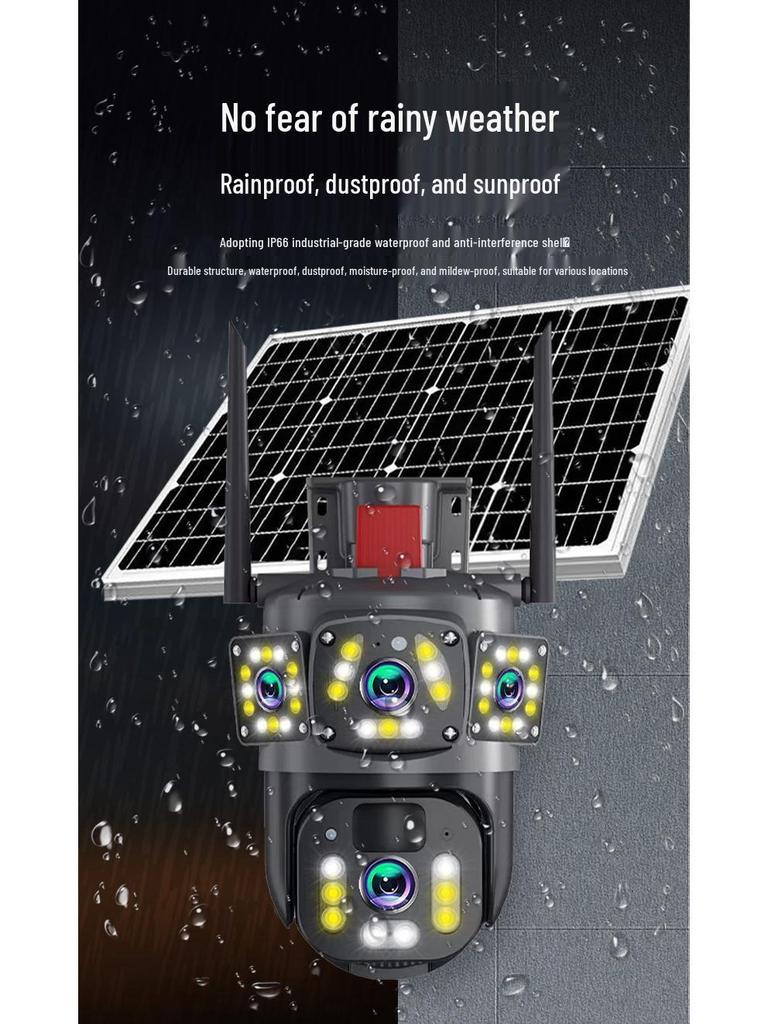 Three-Screen Solar-Powered Waterproof Outdoor Camera with 360° Panoramic View and Humanoid Detection