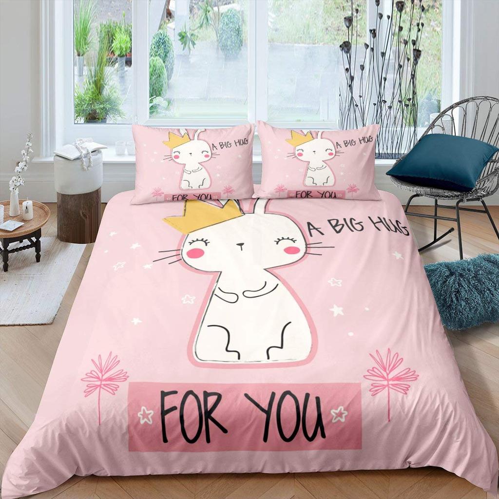 Kids Cartoon Rabbit Carrot King Queen Duvet Cover Boys Girls Cute Bunny Bedding Set Animal Quilt Cover Polyester Comforter Cover