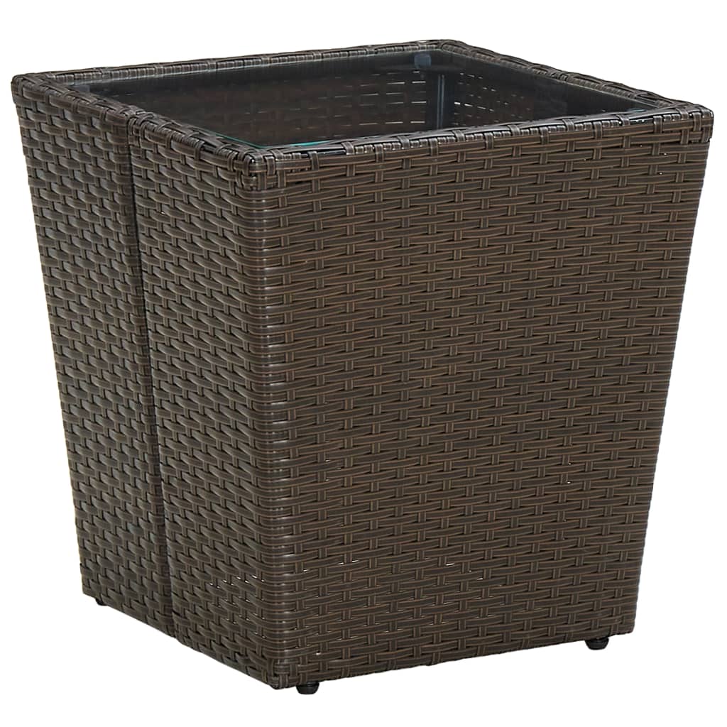 Side Table Brown 41.5 x 41.5 x 44 cm Poly Rattan and Tempered Glass