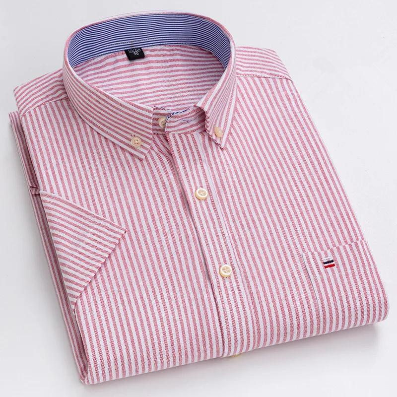 Camicia da Uomo in Cotone Oxford di Alta Qualità a Maniche Corte per l'Estate Comfort Traspirante Classica Tinta Unita a Quadri Business Tempo Libero
