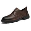 Men's British Style Round Toe Oxford Leather Shoes - Comfortable, Lace-up, Versatile, Thick Sole, Genuine Cowhide.