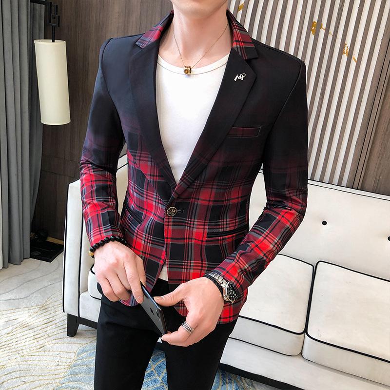 

Korean Slim Fit Gradient Plaid Men s Suit Jacket - Red, Autumn 2026 Edition M красный