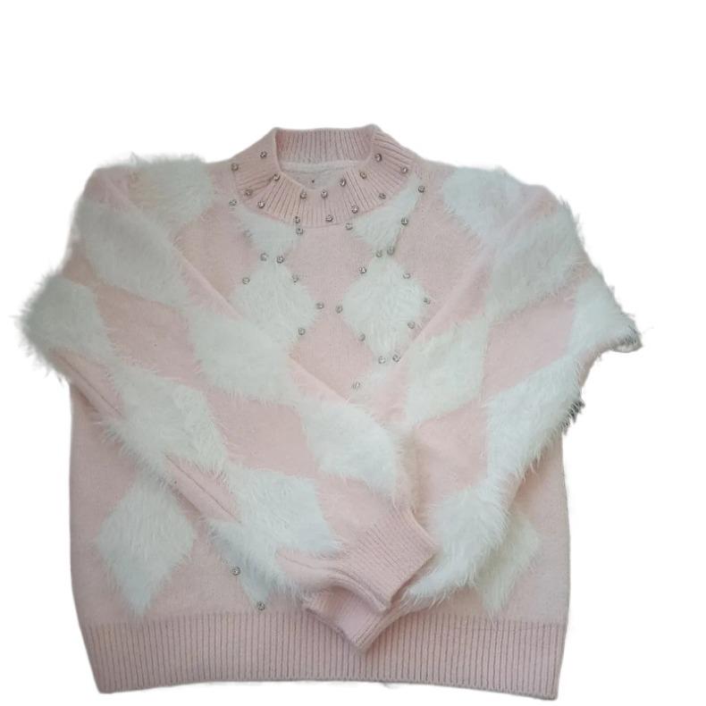 Loose Knit Sweater Women Winter Fluffy Korean Style Diamond Embroidered Casual Clothes