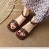 Fashion Flat Leather One Word Buckles Summer 2024 Sandals For Woman Footwear Open Toe With Low Heels Women's Shoes Young On Sale Offer H
