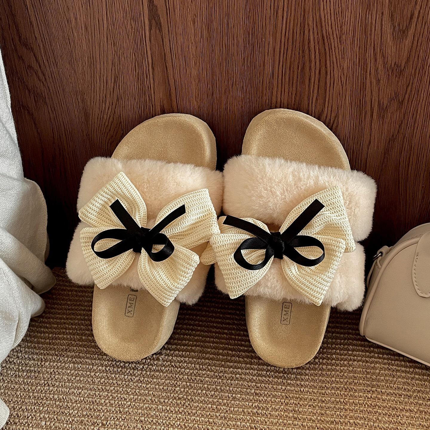 

Интернет-знаменитость белые ретро толстая подошва пушистые тапочки женские 2025 новый осень и зима ощущение высокого класса с юбкой на одной подошве 40 бежевый