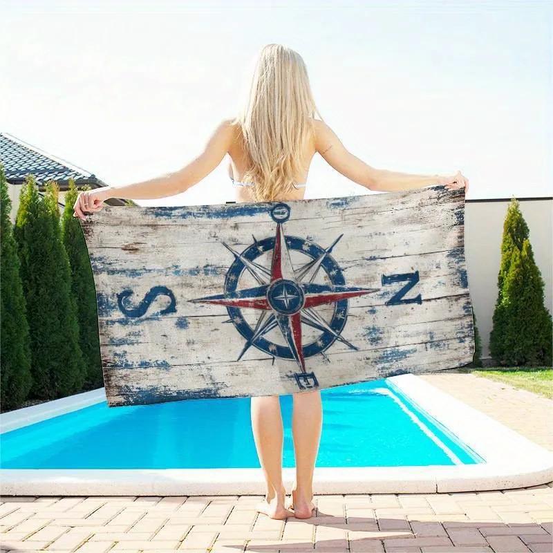 Strandtuch mit Vintage-Kompass-Design: Perfekt für Abenteuer am Meer! Geeignet für Handtücher, Badetücher, Strandtücher