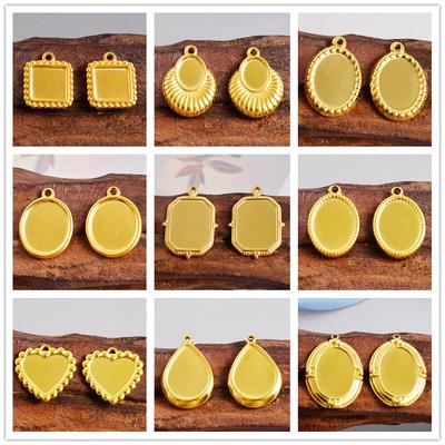 6pcs Heart Square Water Droplet Oval Cabochon Base Setting Pendant Stainless Steel Charms For Jewelry Making Bulk DIY Materials