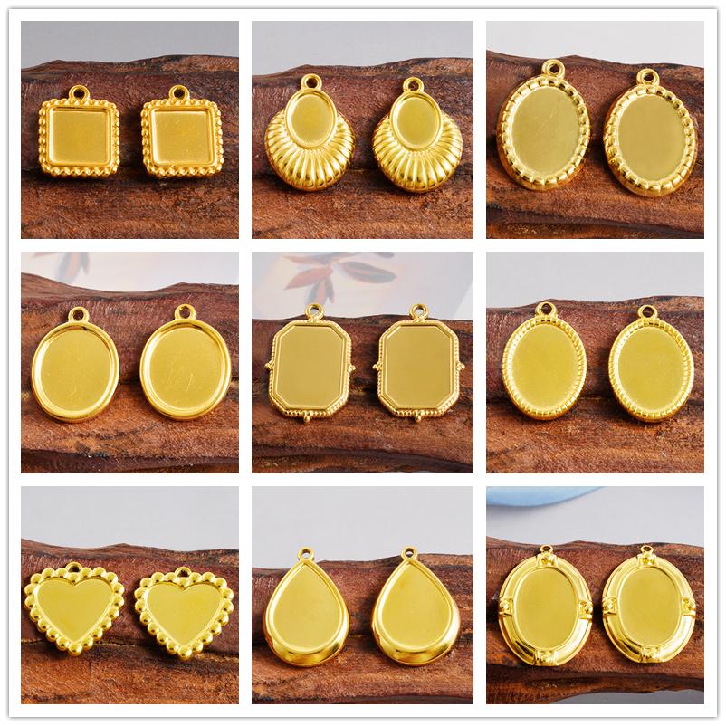 6Pcs Heart Square Water Droplet Oval Cabochon Base Setting Pendant Stainless Steel Charms For Jewelry Making Bulk Diy Materials