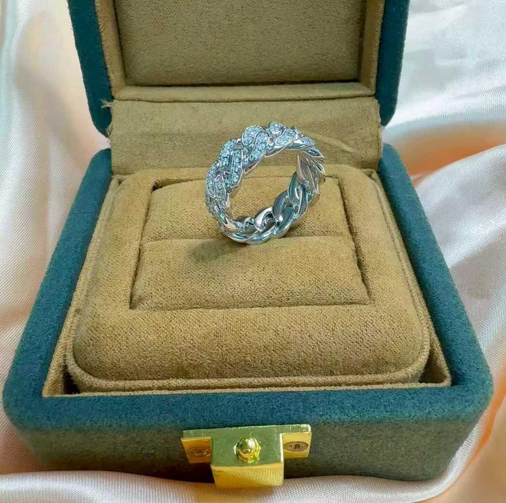 Cuban Link Iced Out Moissanite Ring Copper Hip Hop Jewelry For Men Women