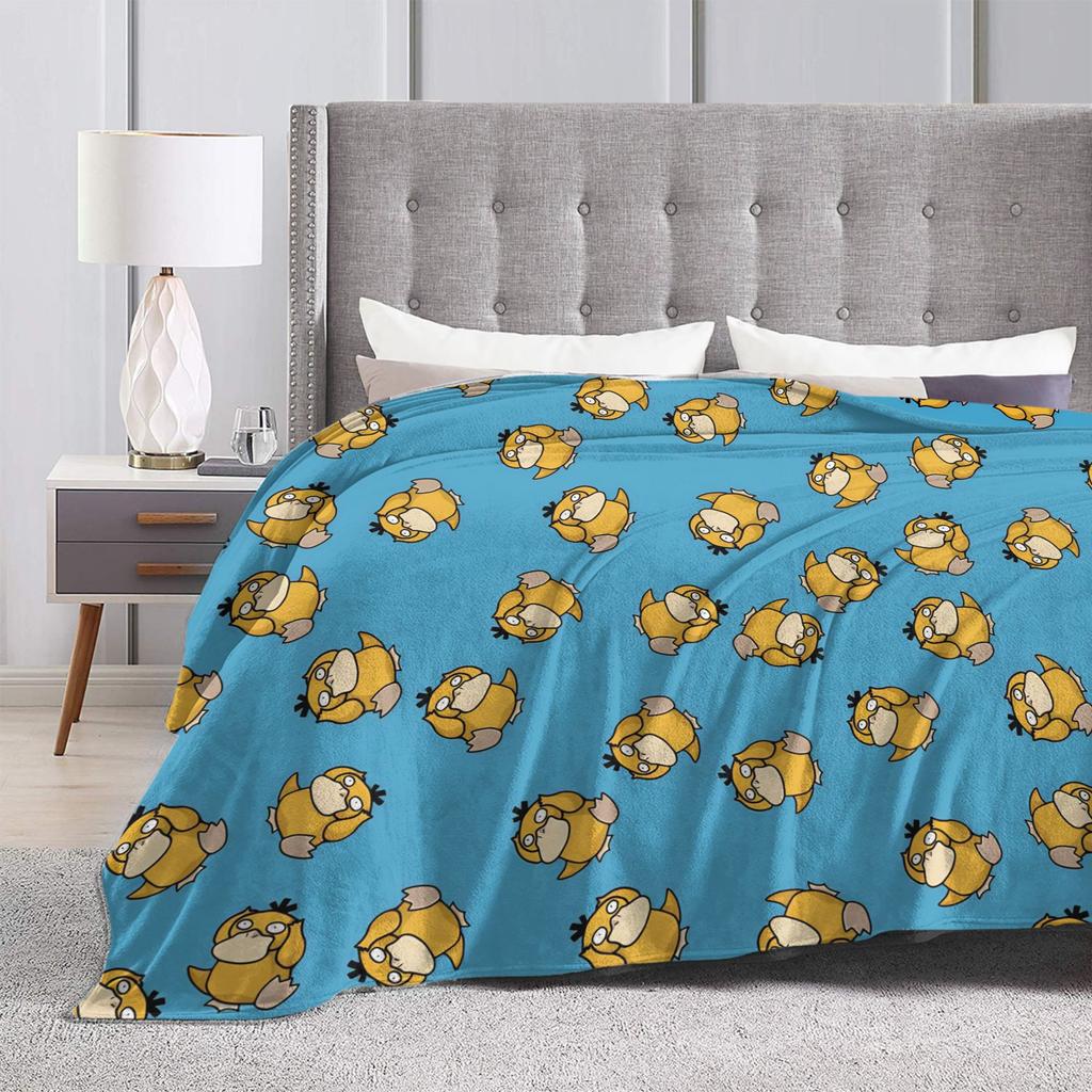 Psyduck Manga Flannel Blanket  Soft Warm Throw Blanket for Couch Bed Travel Office Novelty Bedspread Sofa Bed Cover