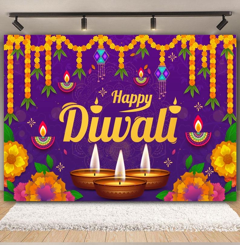 Happy Diwali Photography Backdrop Indian Diwali Tradition Deepavali Candle Marigold Wedding Birthday Background Photo Studio