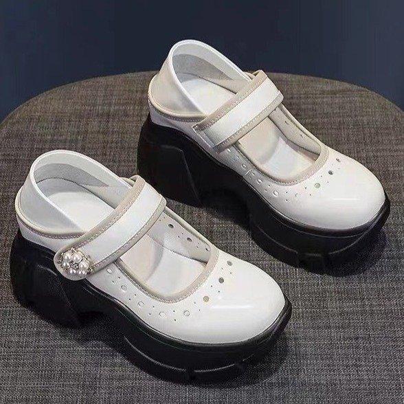 Mary Jane women's shoes 2025 spring and autumn new French thick heel single shoes versatile height Velcro small leather shoes