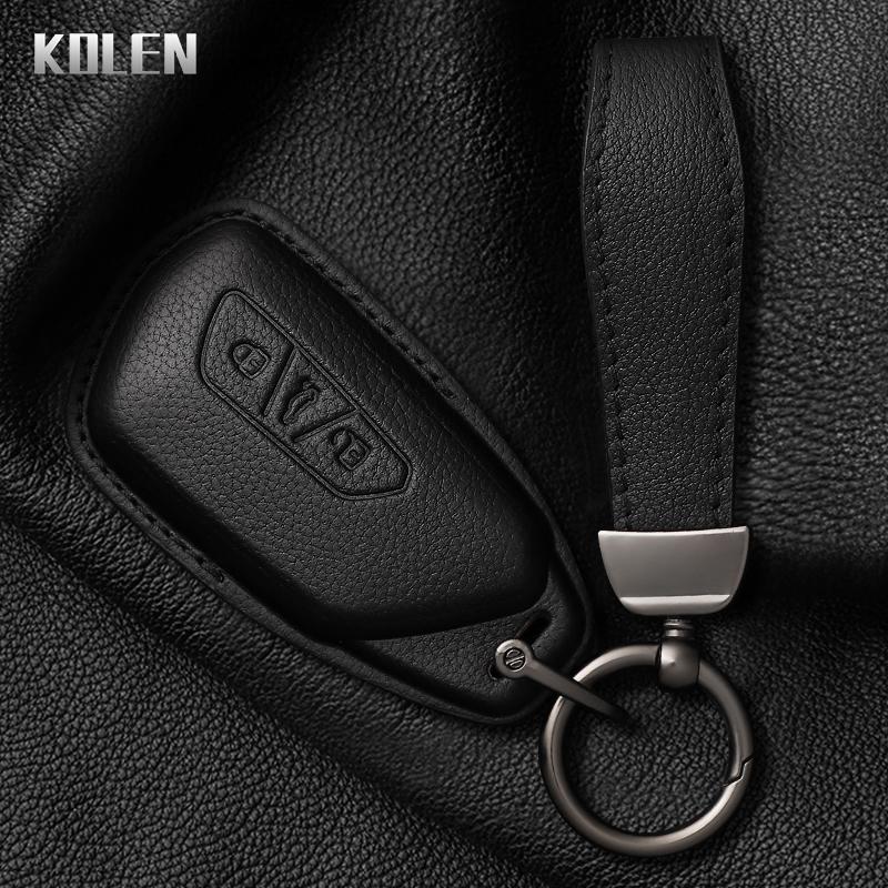 Genuine Leather Auto Key Fob Cover Case Housing Fit For Vw Volkswagen Golf 8 Skoda Octavia A8 Seat Leon Mk4 Protected Remote Key Ring Bag