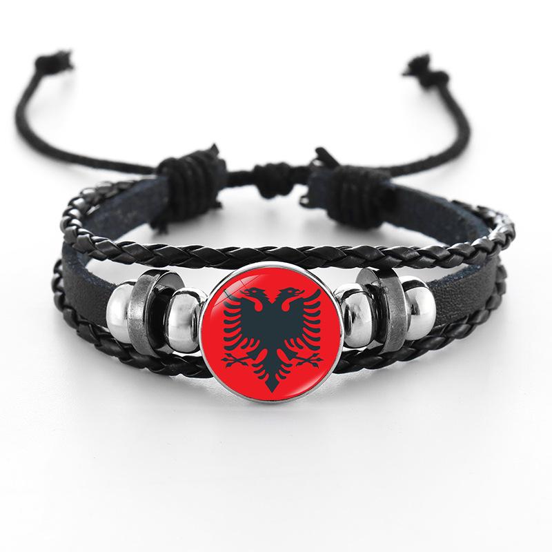 European Cup National Flag Woven Leather Bracelet - Handmade Punk Style