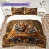Sweet Tiger Pairs Pattern Bedding Uilt Set Uilt Cover Pillowcase Home Decoration Birthday Gift (1 * Duvet Cover + 2 * Pillowcase Without Core)