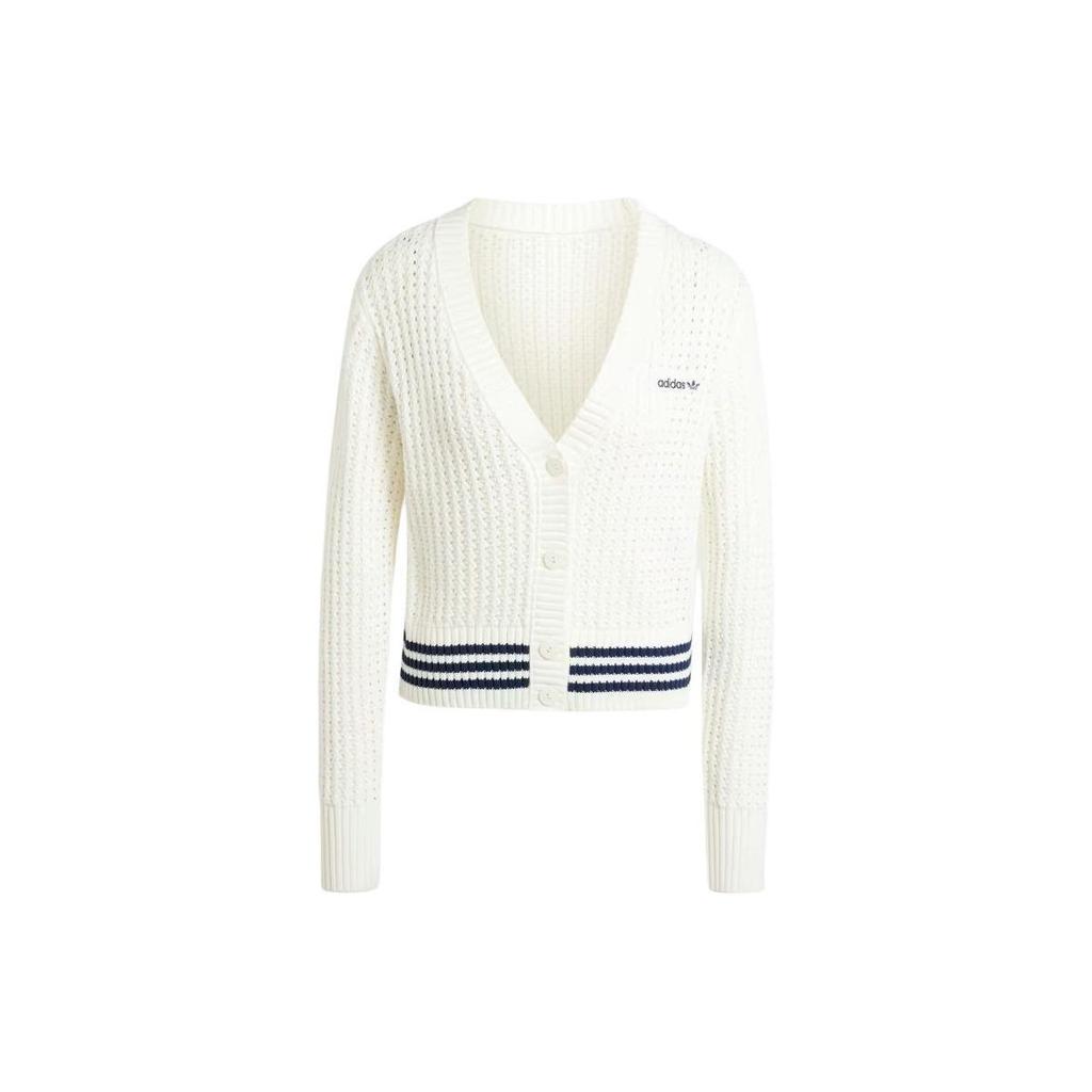 Adidas Originals Cardigan Logo Soft Comfortable Casual Long Sleeve Knit Sweater Women Tops Off-White IX1049