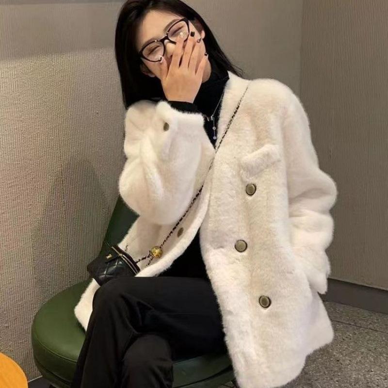 

Winter Gentle and Lazy Style with Small Fragrance Plus Velvet and Thickened Mink Velvet Blue Coat for Women in Autumn and Winter Korean Style XL