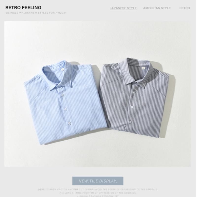 Korean Style Striped Long Sleeve Men Shirt Spring Fall Daily Casual Men Tops Lapel Collar Button Shirt Pure Cotton Men Clothing