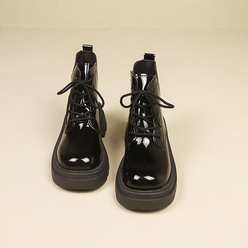 Medium heel heightening ins Martin boots women's versatile 2025 summer new British platform lace-up single boots show height short boots