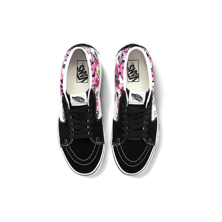 Vans Sk8 Mid Retro High Top Casual Skate Shoes Unisex Flowers Graffiti 'Black Pink White' VN0A3WM31IY