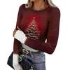 Women's Winter Slim Bottom T-shirt Fashion Casual Gradient Printing Round Neck Pullover Long Sleeve Top