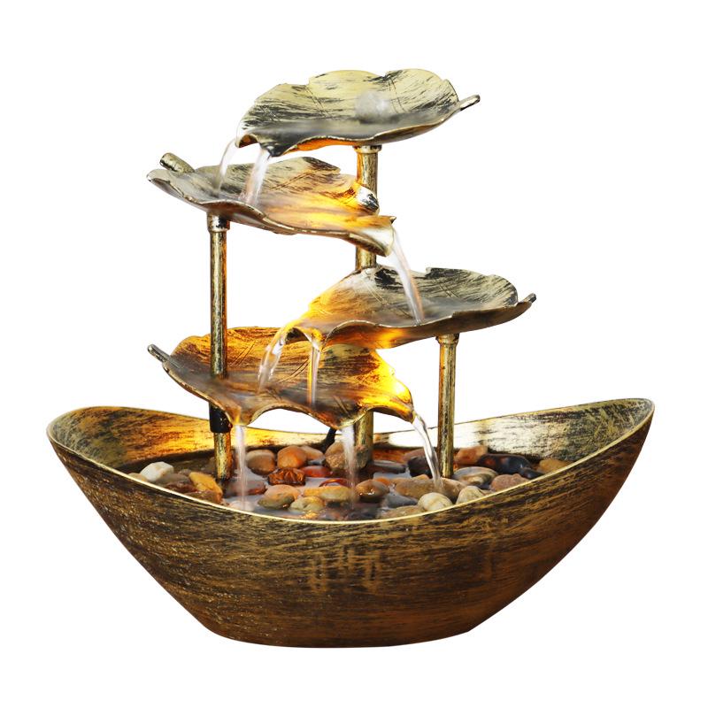 LED Lotus Leaf Water Fountain Ornament with Night Light for Home Décor