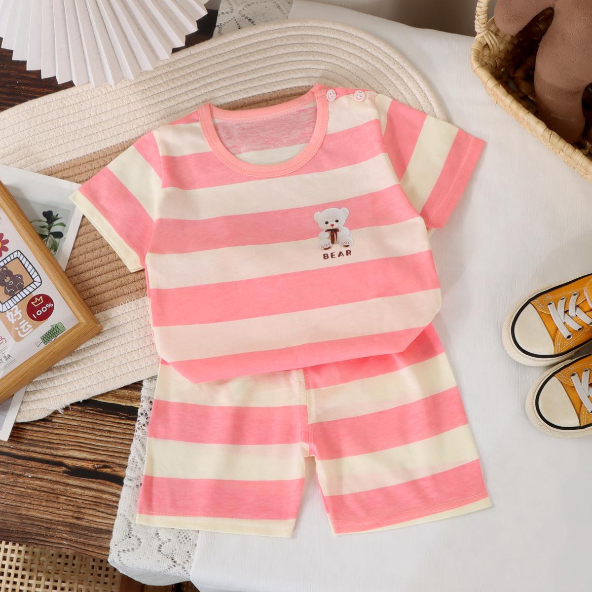 

2025 Новый детский комплект для дома из хлопка с коротким рукавом - Летняя спортивная одежда для мальчиков и девочек 90cm