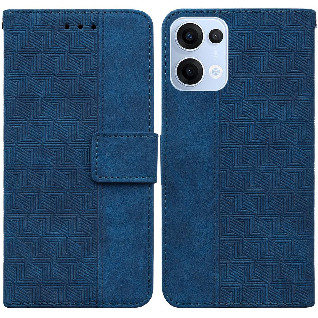 For Oppo Reno13 5G (Global) Case Geometry Pattern Leather Wallet Phone Cover with Wrist Strap