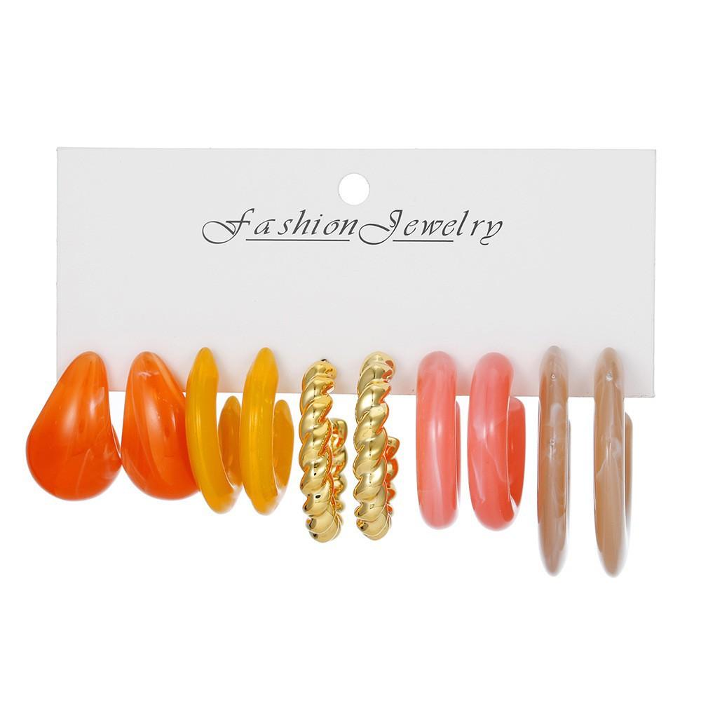 Color C-shaped acrylic earrings, European and American fashion personalized leopard print creative resin jewelry set