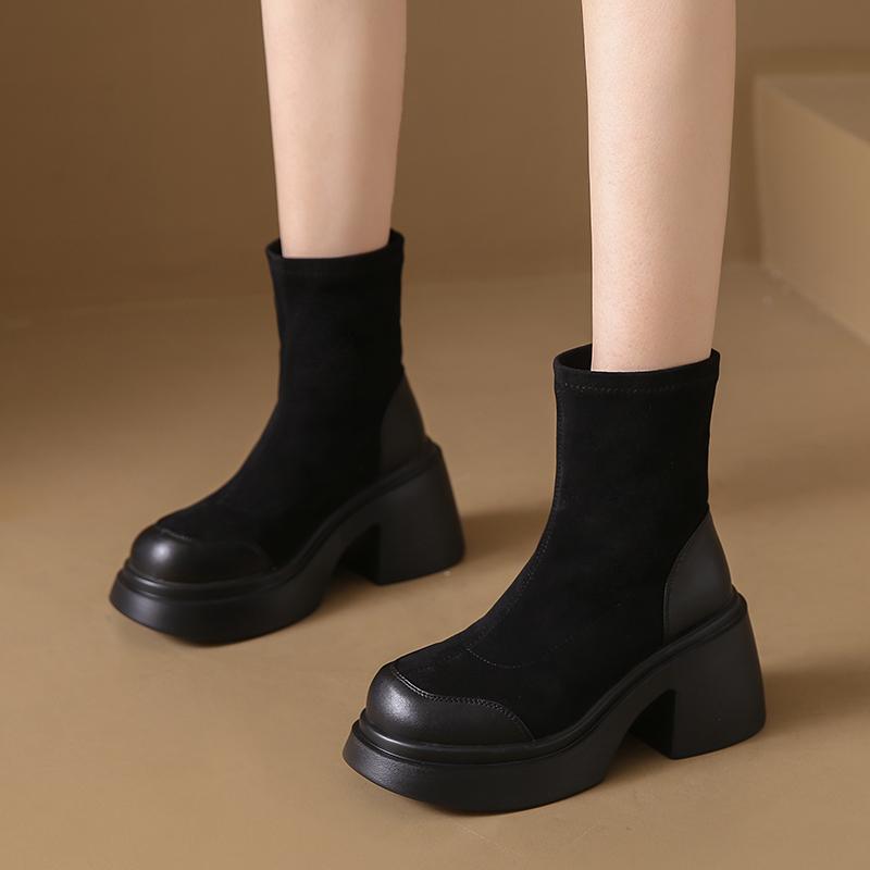 Univerzální módní boty Plus Velvet pro ženy, ležérní silný podpatek, zvýšené ležérní kotníkové boty pro ženy, zimní nová dámská obuv