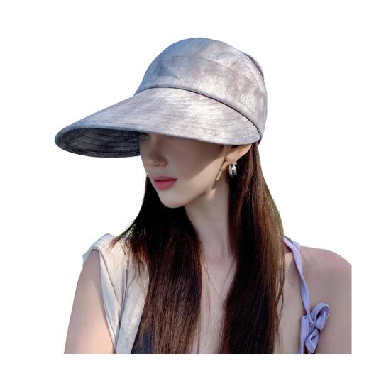 

Beach Hat Large Brim Full Face Sun Protection Breathable Semi-Hollow Design Ties Foldable Hat Summer UV Blocking Ponytail Hat серый