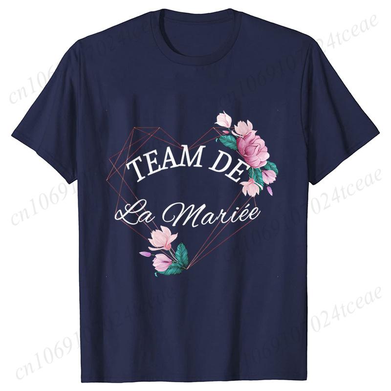 French Team Bride Squad T-shirt Flower Graphic Bridal Shower Wedding Tops Women Bachelorette EVJF Party Blouses Bridesmaid Tees