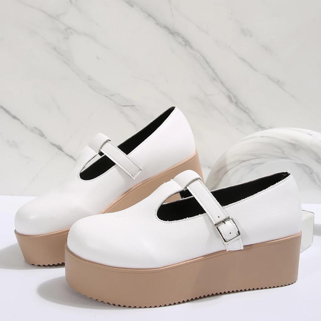 Women's Loafers Platform Sole Wedge Heel One-line Buckle Large Size Shoes Women Leisure Office Roman Zapatillas De Mujer
