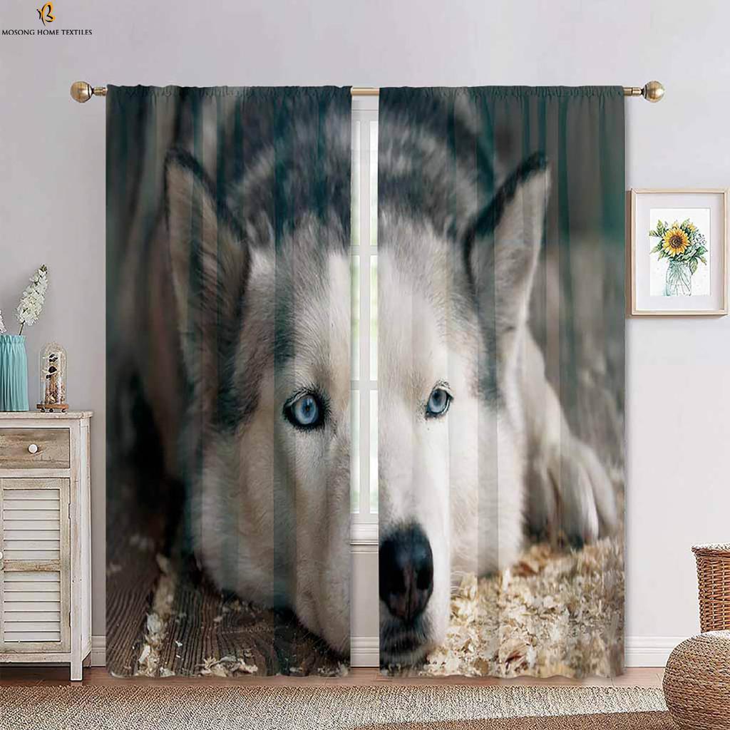 Cartoon Animal Dog Stereo Printing Curtain Bedroom Living Room Dining Kids Decorative Curtains Set Of 2 Made Polyester With Rod Pocket Sitting Decor