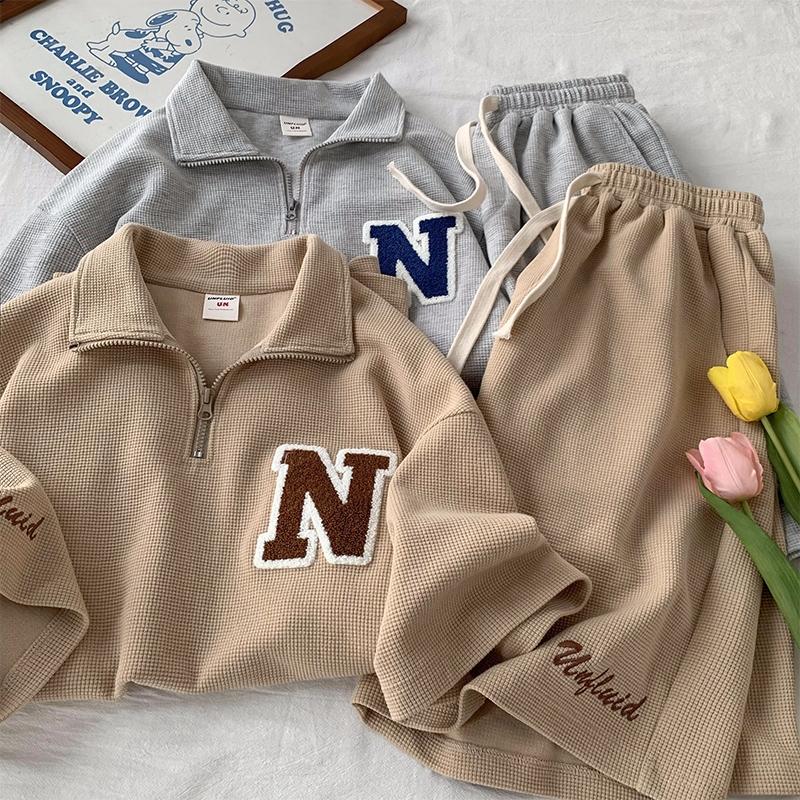 Summer Loose-Fit Women's Sports Suit Casual Comfortable 2-Piece Set Short Sleeves Korean Style Trendy Shorts