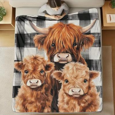 1pc Blanket Christmas Lovely Highland Cow Printed for Home Living Room Bedroom Decor New Year Christmas Gift Birthday Gift